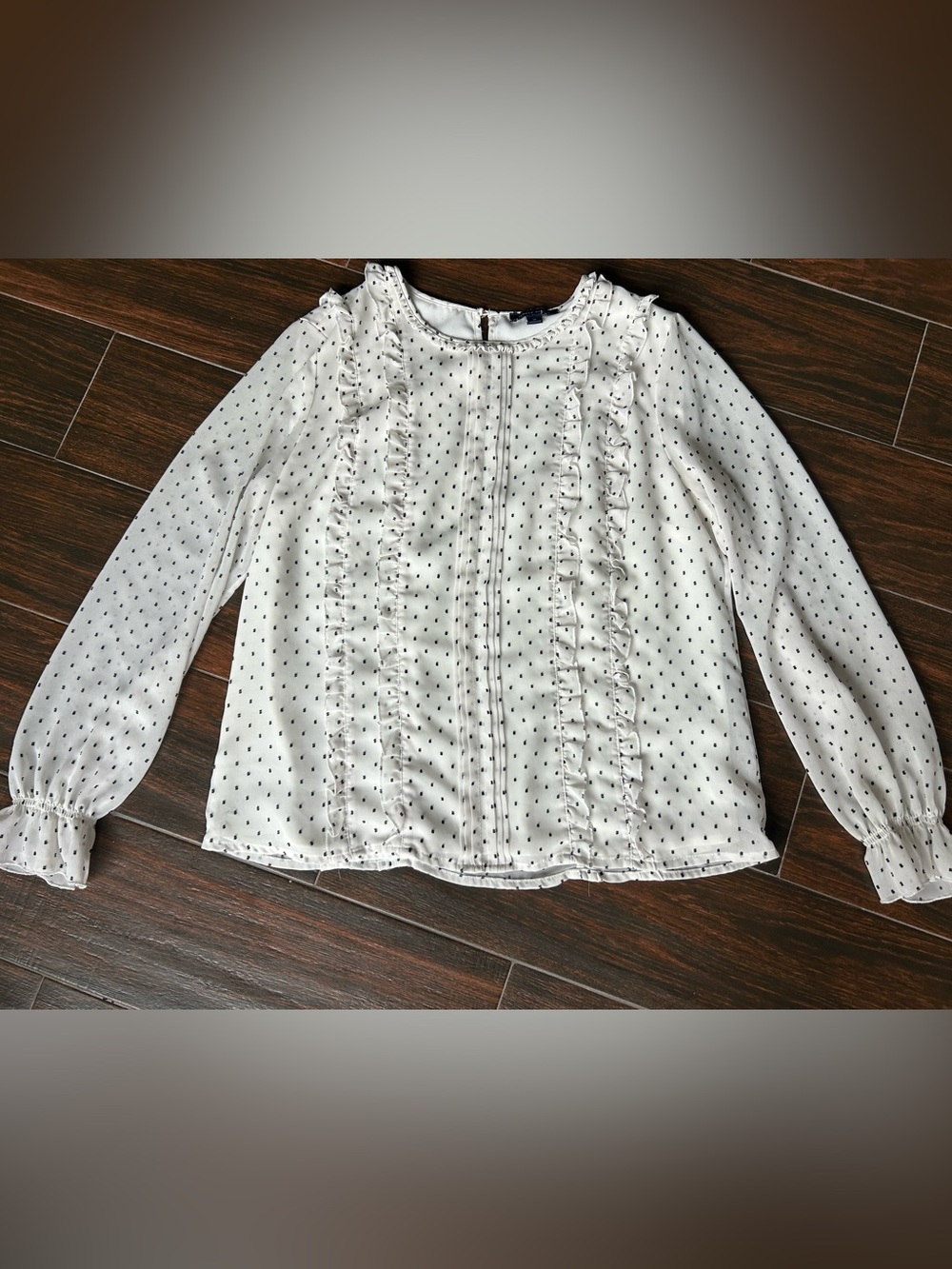 Romantic Boho Vintage Inspired Polka Dot Ruffle Blouse Size M